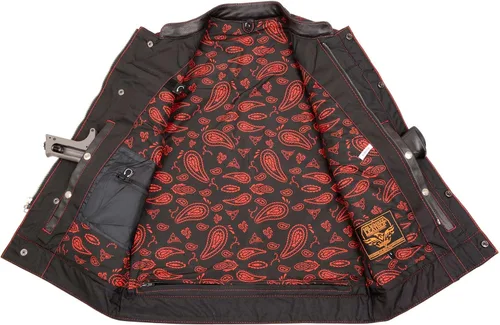 Vista 8 de Milwaukee Leather MLM3526 Men's Black 'Paisley' Accented Red Stitching Leather Vest – w/Armhole Trim Open Collar Design