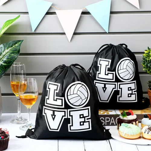 Vista 3 de Bolsas con cordón de puerto con cordón, bolsa de caramelos, bolsa de regalo para fiestas deportivas, suministros para fiestas deportivas, Negro