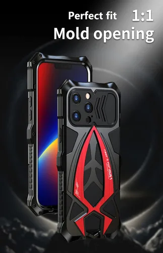 Vista 4 de Funda de metal para iPhone 13 Pro a prueba de golpes con aluminio y goma de silicona híbrida de triple capa de protección contra caídas de grado