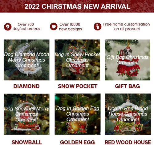 Vista 2 de Adorno navideño de Shih Tzu blanco con bolsillo de nieve, decoración navideña para perros 2022, adorno colgante personalizado de madera/acrílico