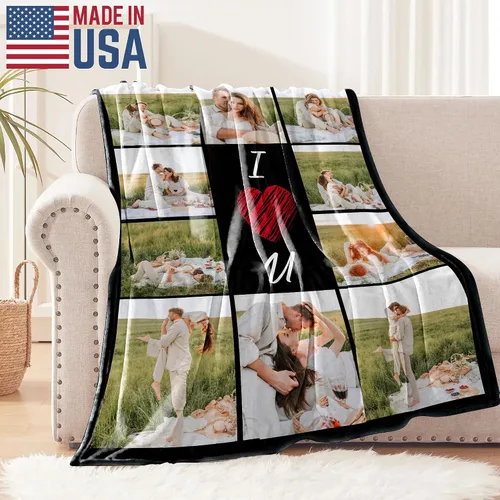 Vista 5 de Manta personalizada con foto, manta de collage personalizada con tu propia imagen, fabricada en Estados Unidos, regalo para ella, él, mujeres