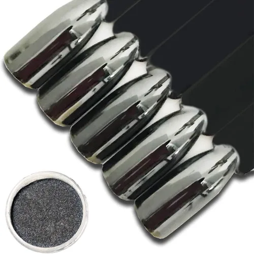 Vista 5 de 1 unidad de polvo de uñas cromado negro con purpurina en polvo de pigmento cromado brillante para uñas de espejo de uñas cromadas en polvo metálico