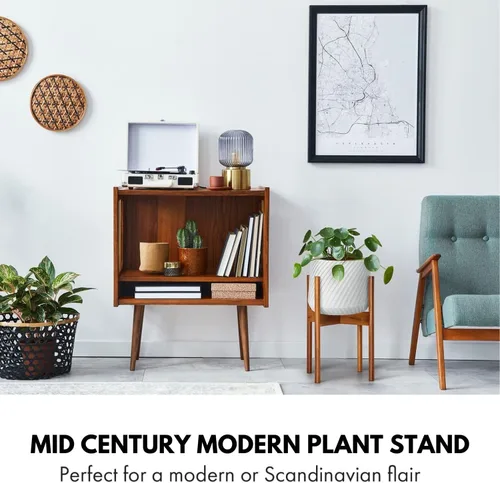 Vista 2 de Fox & Fern - Soporte moderno de medio siglo para maceta, sin maceta de cerámica blanca Plug In Design, Holds 175 lbs, Two High Options, Fixed