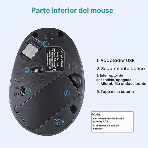 Vista 8 de SUNGI Ratón inalámbrico ergonómico, ratón vertical de 2.4 GHz con DPI ajustable para mano derecha del túnel carpiano, negro