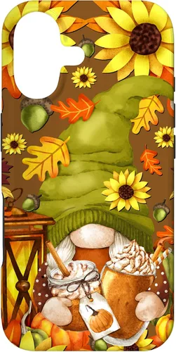Vista 32 de iPhone 13 Pro Max Lindo gnomo de especias de calabaza con árbol de otoño hojas de otoño