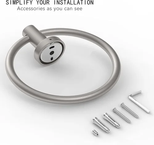 Vista 4 de RARXTR Toallero de níquel cepillado, soporte para toallas de mano para baño, cocina, base redondeada moderna, montaje en pared, acero inoxidable