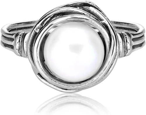 Vista 3 de JEAN RACHEL JEWELRY Anillo de plata de ley 925 con perla de agua dulce, hipoalergénico, sin níquel ni plomo, colección de diseñador artesanal hecha