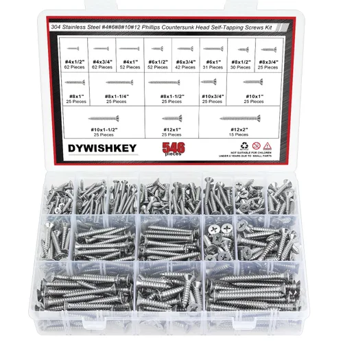 Vista 15 de DYWISHKEY Juego de 246 tornillos para madera – #2 x 1/4" 3/8" 1/2" 5/8" 3/4" tamaños surtidos – Kit surtido de tornillos