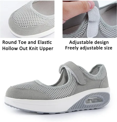 Vista 2 de Tenis para caminar de mujeres para trabajo de enfermera ajustables y transpirables Cuñas deslizables para caminar Tenis deportivos casuales Tenis