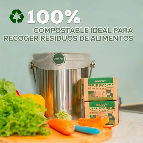 Vista 2 de ANECO Bolsas de basura de alimentos 100% compostables para el hogar, 1.6