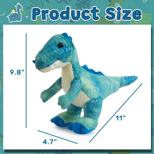 Vista 4 de HollyHOME Juguete de dinosaurio T-Rex de peluche con escamas texturizadas suaves y realistas, lindo regalo de dinosaurio para niños, azul y blanco
