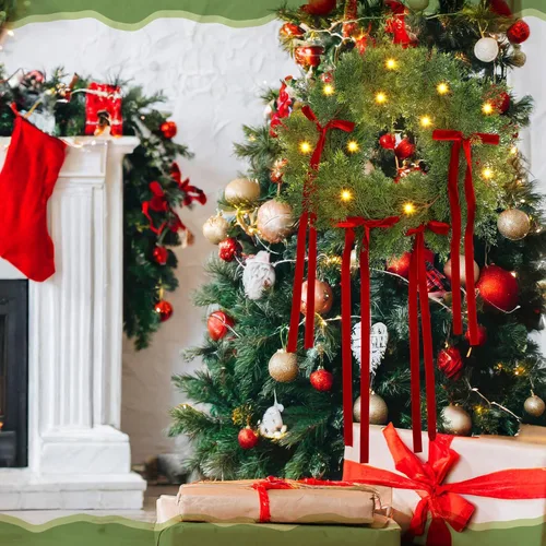 Vista 6 de Guirnalda de cedro de Navidad de 1.8 m con lazo rojo, guirnaldas de pino artificiales iluminadas con luces blancas, vegetación artificial de toque