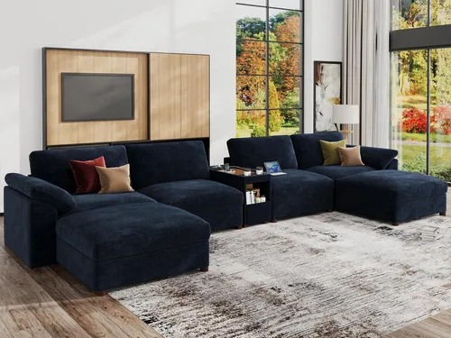 Vista 36 de EASE MOOSE Sofá modular verde seccional de gran tamaño en forma de L Pana verde