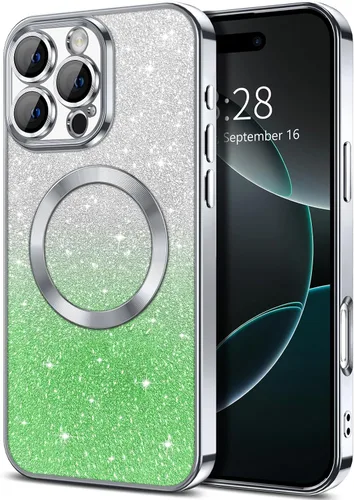 Vista 130 de Hython Funda para iPhone 13 Pro transparente con purpurina magnética [compatible con MagSafe] Protector completo de lente de cámara delgado