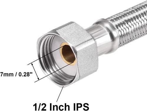 Vista 2 de uxcell Conector de línea de suministro de grifo G1/2 hembra x G1/2 macho 24 pulgadas de longitud 304 manguera de acero inoxidable 2 unids
