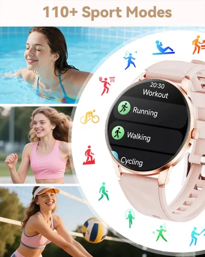 Vista 5 de Reloj inteligente para mujer, Android/iPhone, pantalla AMOLED de 1.32 pulgadas con respuesta/hacer llamadas/rastreador de ejercicio/frecuencia