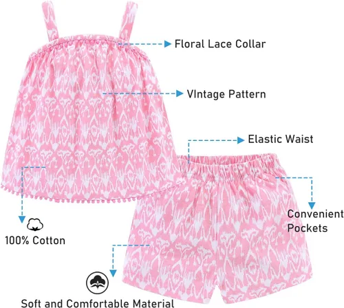 Vista 99 de LittleSpring Conjunto de verano para niñas con camiseta sin mangas y pantalones cortos florales