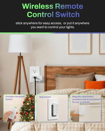 Vista 4 de BN-LINK Interruptor de salida de control remoto inalámbrico – Kit de 3 salidas con control remoto magnético y soporte de montaje en pared, enchufes