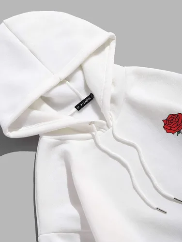Vista 4 de ZAFUL Sudadera con capucha de forro polar unisex con estampado de letras rosas y bolsillo de canguro para hombre