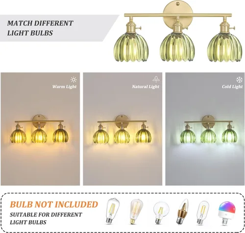 Vista 123 de Shenmoyl Lámparas de baño, lámpara de pared de 2 luces para tocador sobre espejo con pantalla de vidrio tulipán blanco para dormitorio, sala