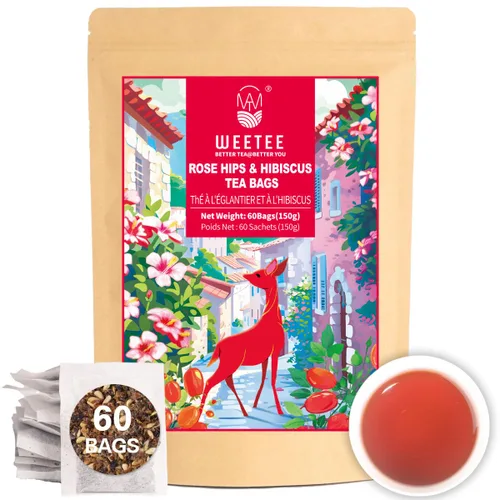 Vista 19 de WT WEETEE Bolsas de té de hierbas de manzana y canela, 60 unidades, mezcla perfecta de canela dulce, hibisco agrio, sabor natural, sin cafeína