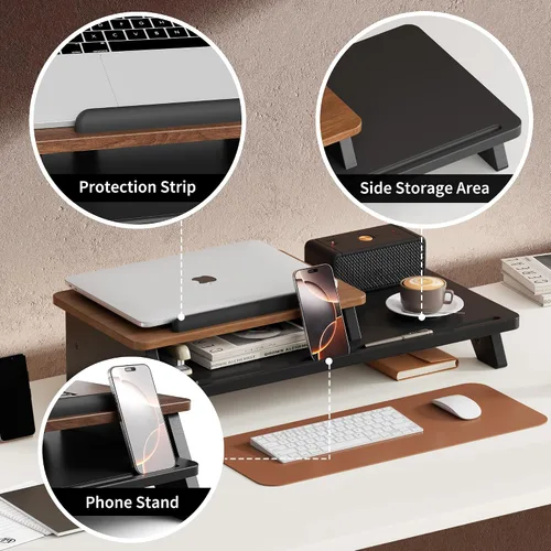 Vista 4 de AFOOYO - Soporte ajustable para portátil de 2 niveles, elevador con ventilación y refrigeración, organizador ergonómico para escritorio