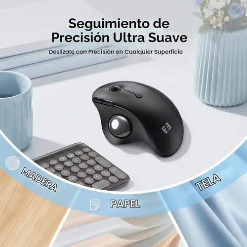 Vista 4 de seenda Ratón inalámbrico ergonómico de Trackball - Ratón Bluetooth Rollerball recargable, conexión de 3 dispositivos (Bluetooth/USB), mouse
