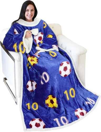 Vista 32 de Catalonia - Manta de forro polar tipo sherpa con mangas, súper suave, cálida y cómoda, de gran tamaño, de forro polar y microplush, con mangas
