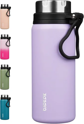 Vista 39 de BJPKPK Botella de agua aislada de 24 onzas con asa, sin BPA, botella térmica de viaje de acero inoxidable reutilizable, botella de agua grande, Negro