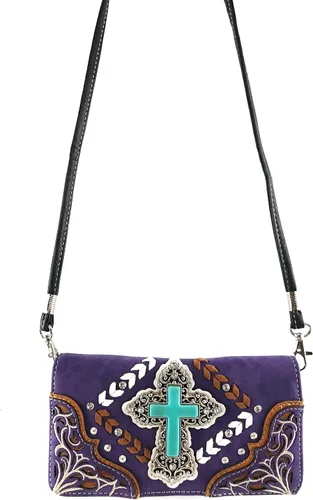 Vista 3 de Zelris turquesa Rhinestone Cruz Occidental mujeres Crossbody muñeca Trifold cartera