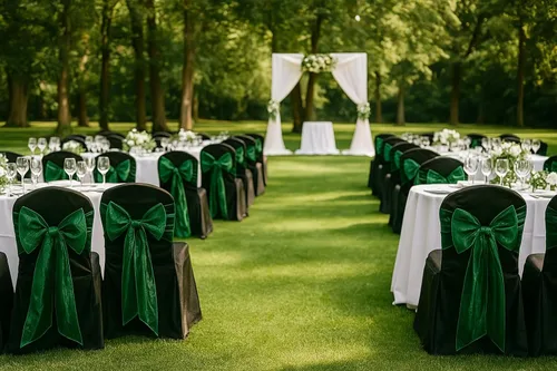 Vista 2 de Bandas de organza para decoración de lazos para silla, lazos para boda, recepción, eventos, decoración de banquetes, (paquete de 25, verde cazador)