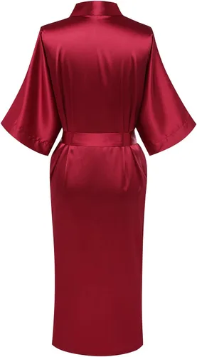 Vista 2 de Batas largas para mujer, kimonos sedosos, bata de baño de longitud completa, ligera, ropa de dormir suave de satén para dama de honor