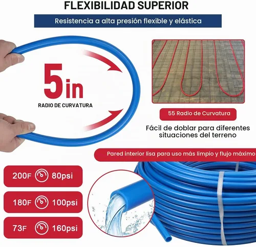 Vista 4 de Tubería PEX de 1/2 pulgada, 100 pies, 2 rollos, tubería PEX EVOH Pex-B, sin barrera de oxígeno, duradero, a prueba de fugas, flexible para líneas