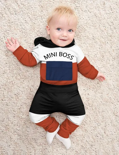 Vista 2 de WIQI Conjunto de 2 piezas de ropa de bebé niño con capucha y bloques de color de manga larga + pantalones largos para otoño e invierno