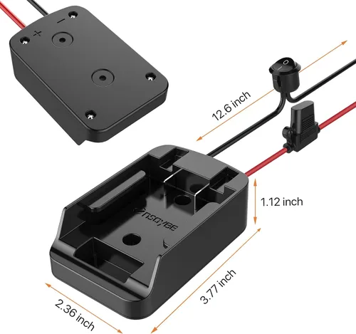 Vista 5 de Adaptador de rueda eléctrica con fusible e interruptor, adaptador de batería seguro para batería de litio de 20 V MAX, con cable de calibre 12, buen