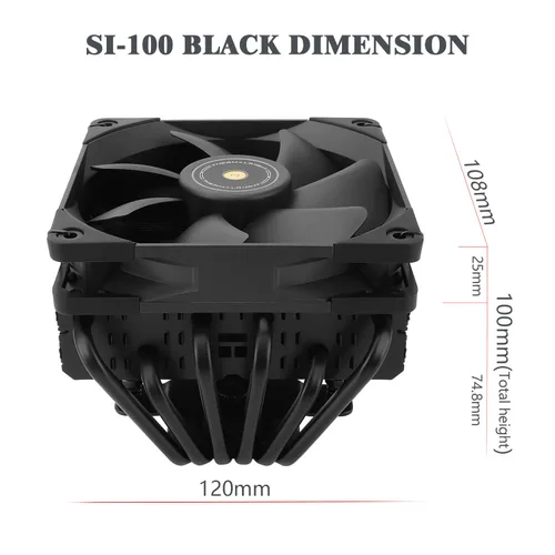 Vista 6 de Thermalright SI-100 Black Enfriador de aire para CPU, tubos de calor de 6×6mm, TL-E12B Ventilador silencioso PWM con rodamiento S-FDB V2.0