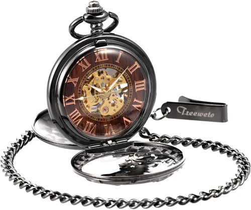 Vista 5 de Reloj de bolsillo mecánico de dragón antiguo con cadena