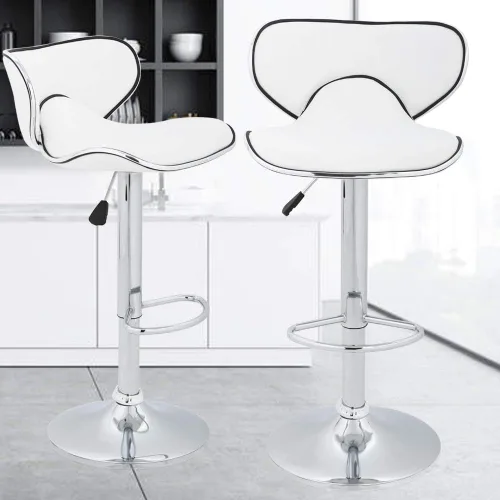 Vista 8 de Taburetes de bar Taburete giratorio de altura ajustable con parte trasera de cuero sintético duradero moderno alto comedor silla bar taburete