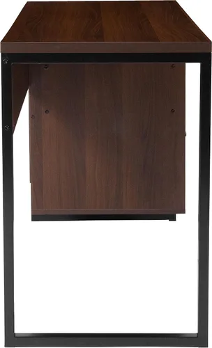 Vista 7 de Flash Furniture Northbrook - Escritorio rústico para computadora con acabado de grano de madera café con marco de metal negro