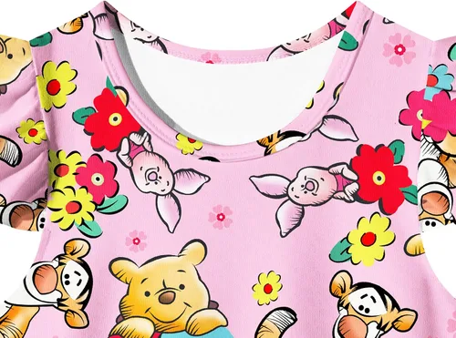 Vista 2 de Vestido de tigre de oso para niñas pequeñas, manga corta con volantes, vestido de disfraz de cuello redondo para niñas de 2 a 7 años
