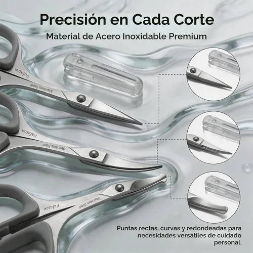 Vista 5 de PAFASON Tijeras de pelo facial con bigote para barba, punta redonda curvada