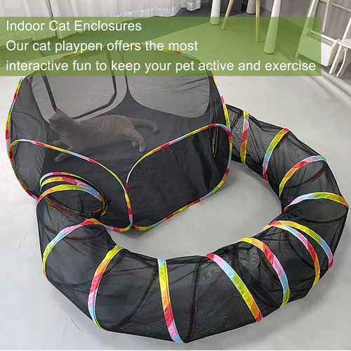 Vista 6 de CLKHOWL Recinto para gatos al aire libre, carpas portátiles para gatos para exteriores, sin jaula para exteriores, recinto para mascotas, túnel