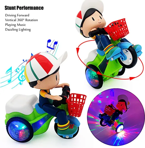 Vista 2 de Tipmant Triciclo Eléctrico para Bebés y Niños Pequeños Juguete de Motocicleta de Dibujos Animados Vehículo con Acrobacias, Música, Luces Luminosas