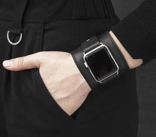 Vista 2 de Correa de cuero cosida ancha compatible con Apple Watch de 1.496 in 1.575 in 1.614 in 1.654 in 1.732 in 1.772 in 1.811 in 1.929 in, hecho a mano UA