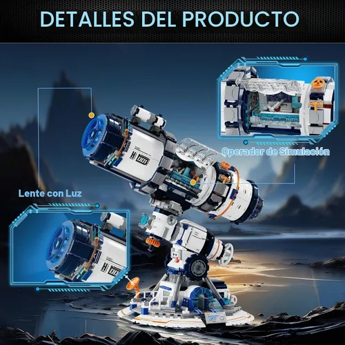 Vista 6 de NUTCRACKER Juego de construcción de telescopio espacial para adultos, juego de construcción de telescopio astronómico espacial, modelo de exhibición