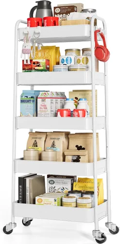 Vista 15 de TOOLF Carrito de metal de 3 niveles con ruedas, carrito organizador de almacenamiento para cocina, baño, oficina, artículos esenciales para bebés