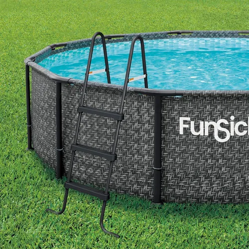 Vista 4 de Funsicle SureStep - Escalera de piscina de acero ligero de 3 escalones para exteriores con pies antideslizantes para uso en exteriores, color negro