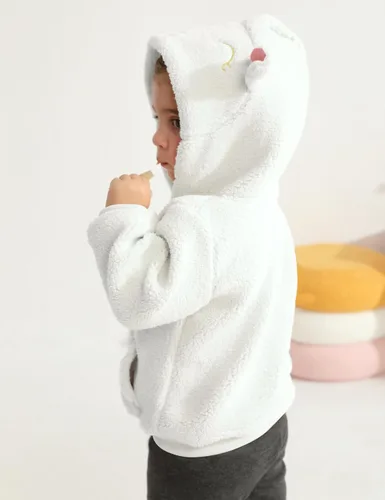 Vista 4 de Chaqueta con capucha de forro polar para bebés, niñas y niños, abrigo cálido de invierno con orejas