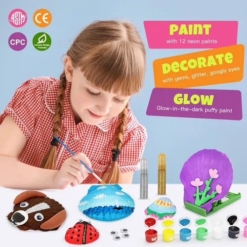 Vista 3 de Nicmore Arte y manualidades de conchas marinas para niños: kits de pintura que brillan en la oscuridad, manualidades para edades de 4 a 6 años, 4 a