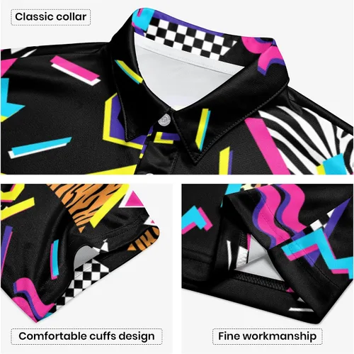 Vista 63 de Camisa de golf de los años 80 para hombre, ajuste seco, manga corta, estampada, divertidas, camisas de golf de los años 90 para hombre